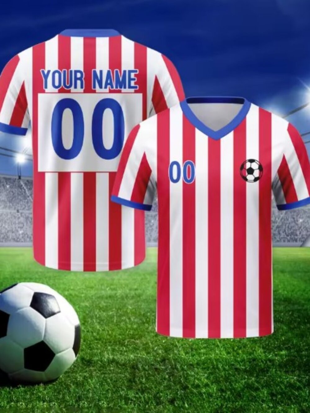 Team Sports Soccer Jersey - Red and White Vertical Stripes - Unisex